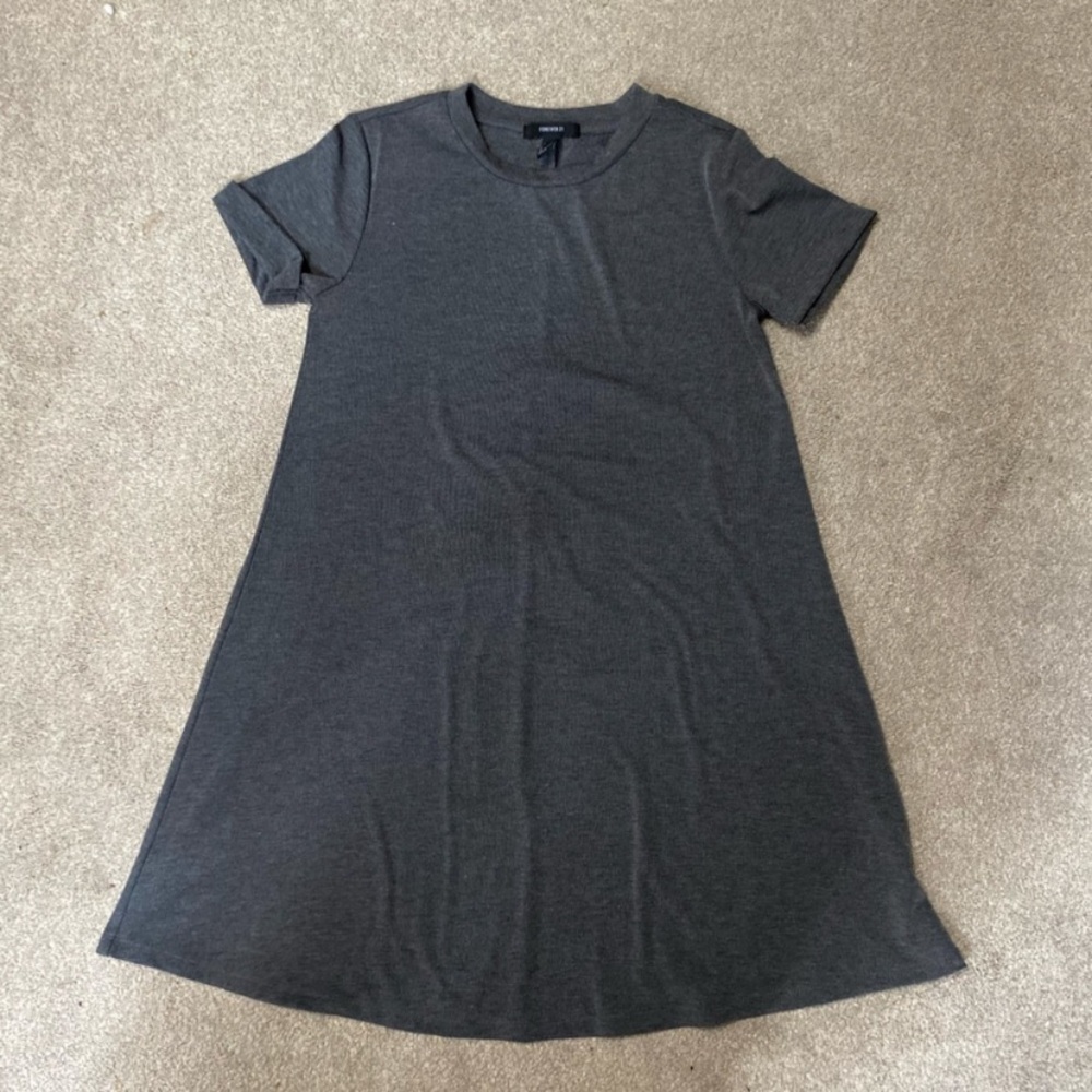 Forever 21 Grey Ribbed Short Sleeve T Shirt Skater Dress Size S